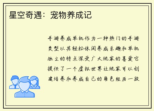 星空奇遇：宠物养成记